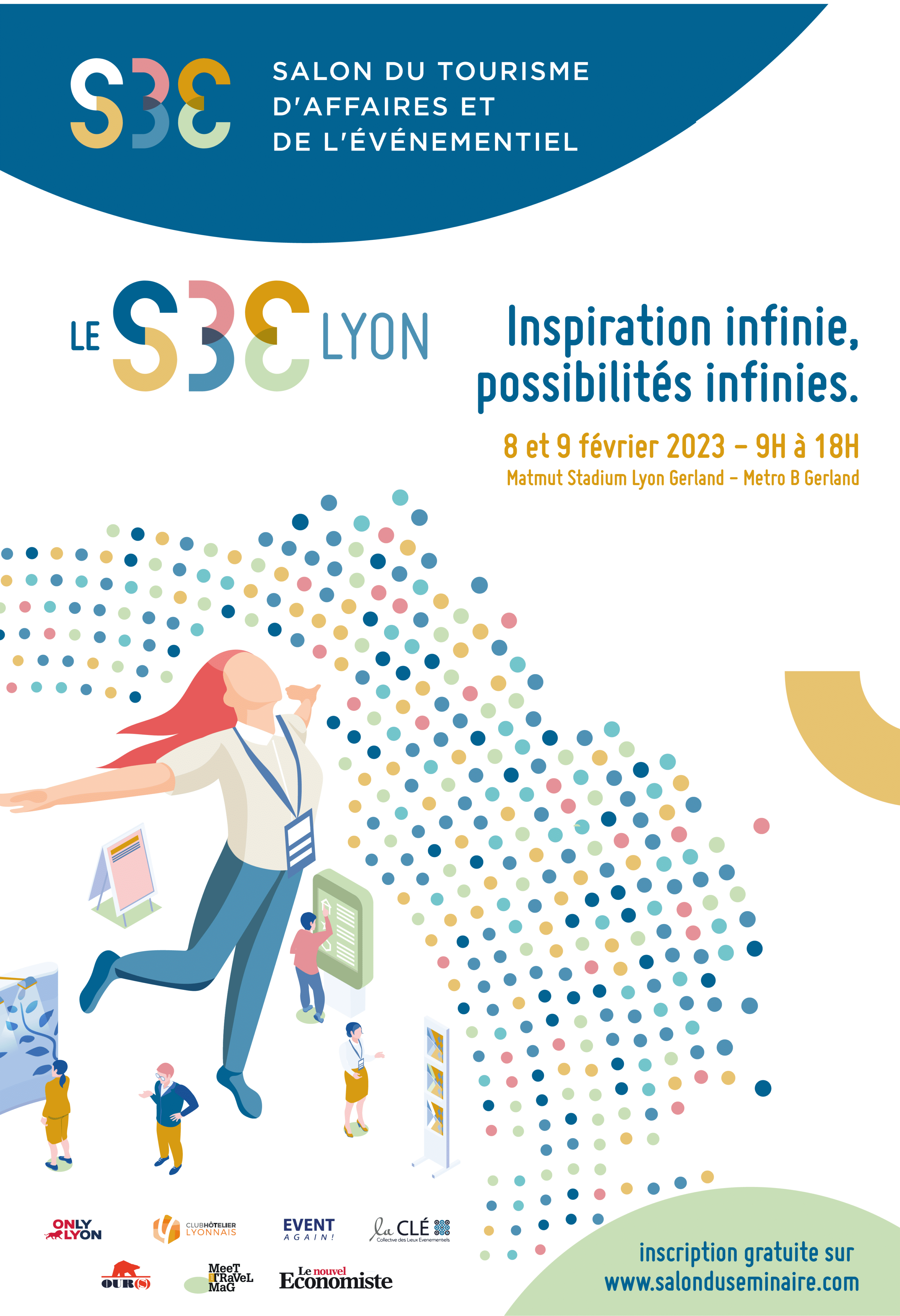 affiche salon sbe lyon 2024 Le salon SBE de Lyon a lieu le jeudi 8 et le vendredi 9 février 2024 au Matmut stadium Lyon Gerland